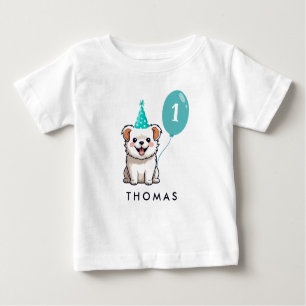 T-shirt Pour Bébé Chien mignon Anniversaire Garçon Bleu Balloon