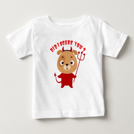 T-shirt Pour Bébé Chien mignon en costume de diable rouge tenant un (Devant)