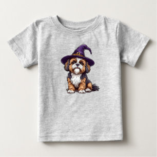 T-shirt Pour Bébé Chien mignon portant un chapeau de sorcier Hallowe