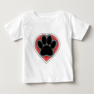 T-shirt Pour Bébé Chien Paw Dans Le Coeur Rouge Avec Les Outlines
