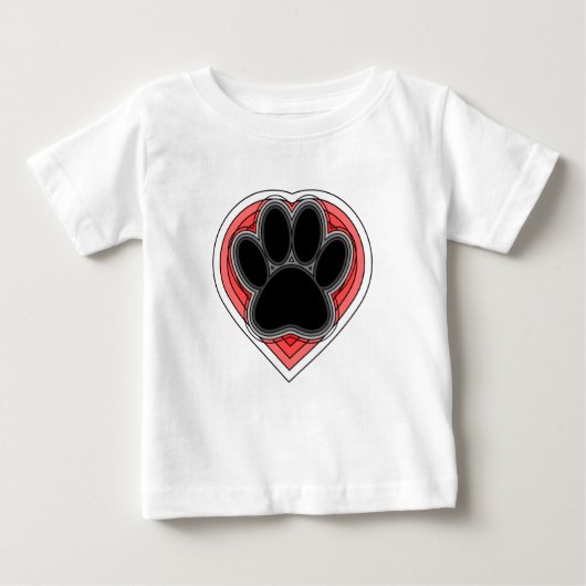 T-shirt Pour Bébé Chien Paw Dans Le Coeur Rouge Avec Les Outlines (Devant)