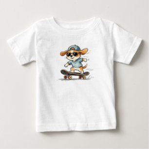 T-shirt Pour Bébé Chien Skateur Mignon avec Lunettes de Soleil et Ca