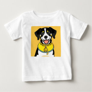 T-shirt Pour Bébé Chien souriant illustré avec collier