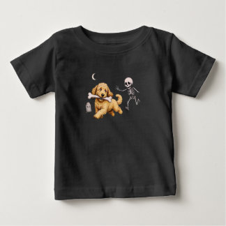 T-shirt Pour Bébé Chien volant un os sur un squelette Mème Goldendoo