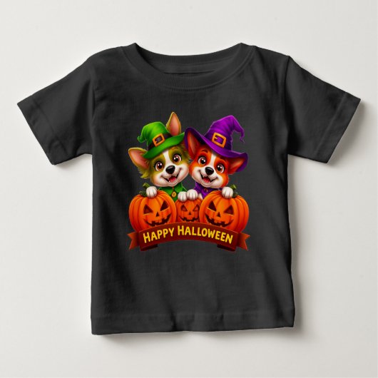 T-shirt Pour Bébé Chiens adorables en costumes d'Halloween (Devant)