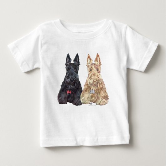 T-shirt Pour Bébé Chiens écossais à roue et noirs (Devant)