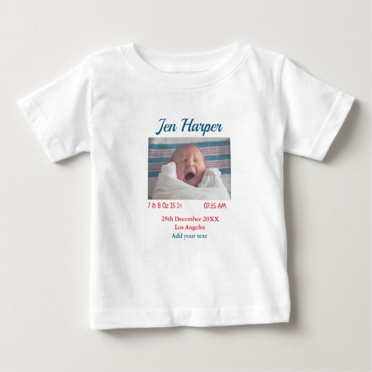 T-shirt Pour Bébé Chiffres de naissance bébé ajouter nom lieu date d (Devant)