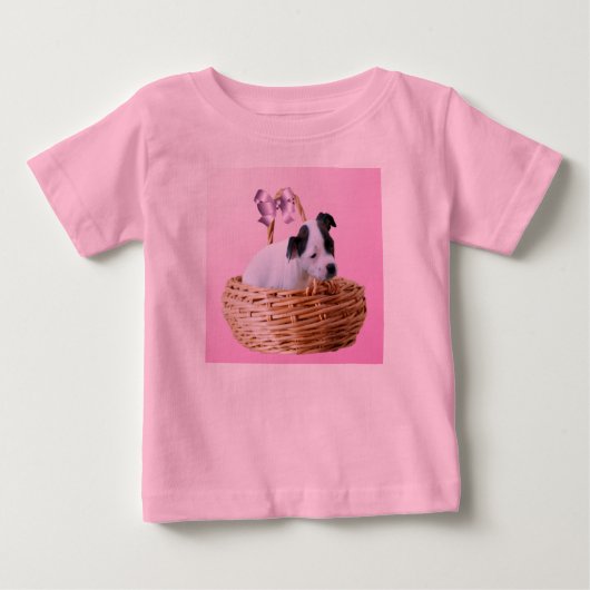 T-shirt Pour Bébé Chiot En Panier, (Devant)