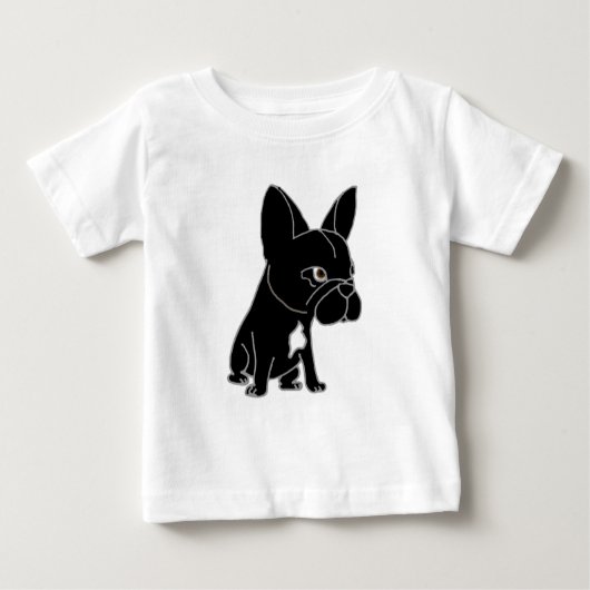 T-shirt Pour Bébé Chiot noir drôle de bouledogue français (Devant)