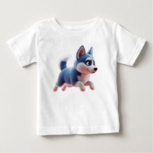 T-shirt Pour Bébé Chiots Husky Bleu Animé en Course