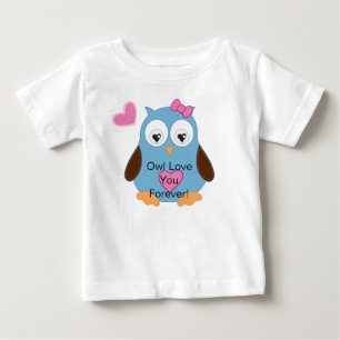 T-shirt Pour Bébé Chouette Bleue Mignonne avec des Cœurs Roses