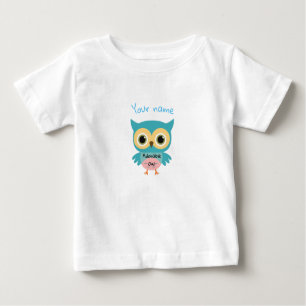 T-shirt Pour Bébé Chouette bleue personnalisée blanche