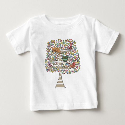 T-shirt Pour Bébé Chouette chatte et oiseaux dans un arbre Illustrat (Devant)