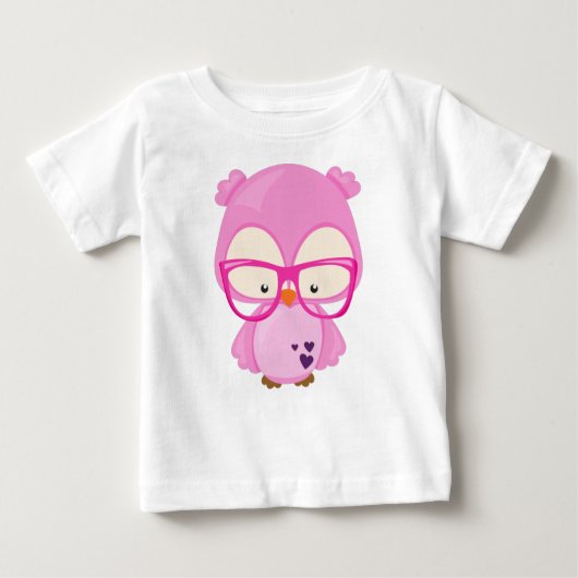T-shirt Pour Bébé Chouette de la Saint-Valentin, Chouette rose, Lune (Devant)