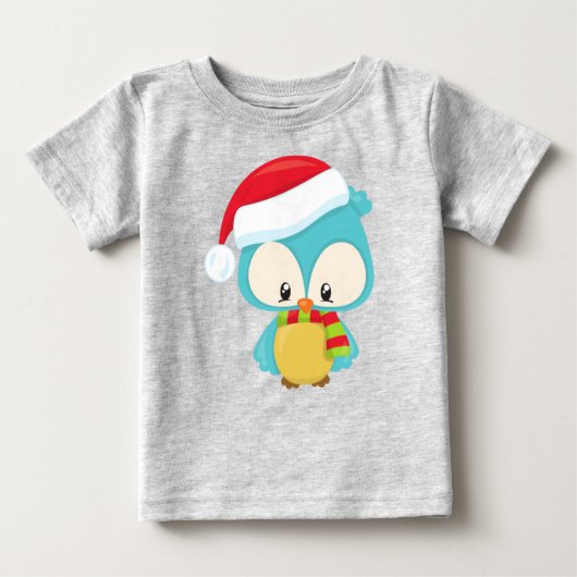 T-shirt Pour Bébé Chouette de Noël, Chouette mignonne, Chapeau de No (Devant)