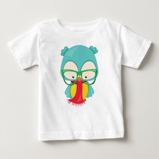 T-shirt Pour Bébé Chouette d'hiver, Hipster Owl, Chouette avec lunet (Devant)