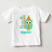 T-shirt Pour Bébé Chouette personnalisable Boy Chemise de premier an (Devant)