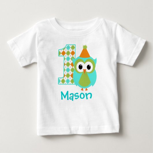 T-shirt Pour Bébé Chouette personnalisable Boy Chemise de premier an (Devant)