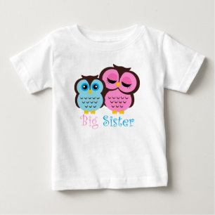 T-shirt Pour Bébé Chouette rose et bleue Grosse soeur Petit frère