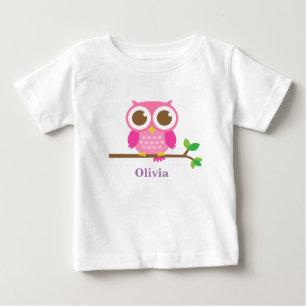 T-shirt Pour Bébé Chouette Rose Mignonne Sur Branche Fille Personnal
