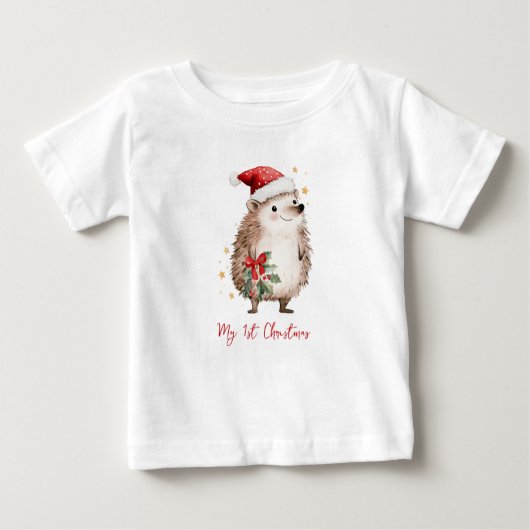 T-shirt Pour Bébé Christmas Hedgehog in Santa Hat  (Devant)