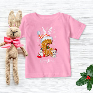T-shirt Pour Bébé Christmas Kitten Gingerbread Nom Lettre G Girl