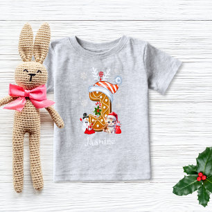 T-shirt Pour Bébé Christmas Père Noël Gingerbread Nom Lettre J Girl