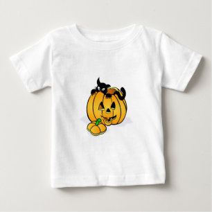 T-shirt Pour Bébé Citrouille d'Halloween avec chat noir
