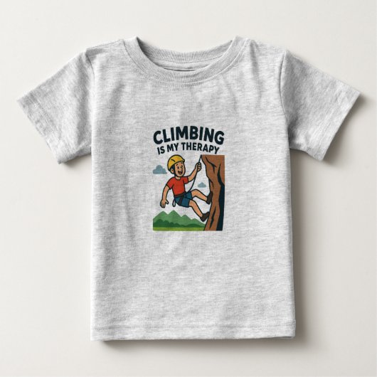 T-shirt Pour Bébé Climbing Is My Therapy Cartoon Rock Climber Design (Devant)