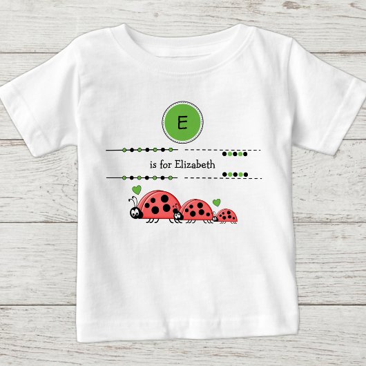 T-shirt Pour Bébé Coccinelles ajouter nom noir et vert