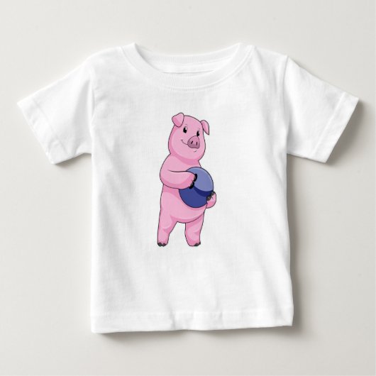 T-shirt Pour Bébé Cochon à Bowling avec balle de Bowling (Devant)