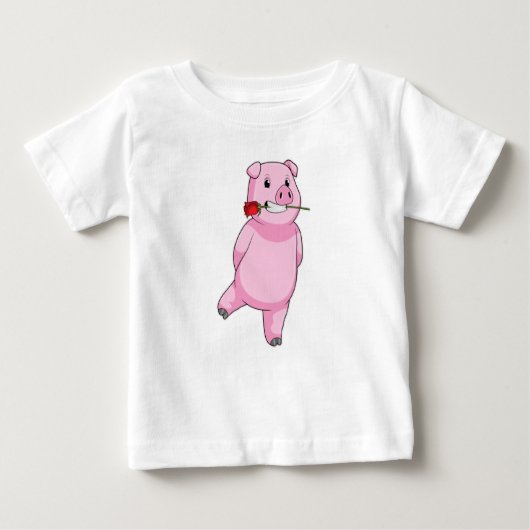 T-shirt Pour Bébé Cochon avec fleur Rose (Devant)