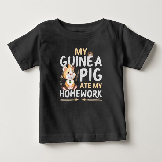 T-shirt Pour Bébé Cochon d'Inde Mignon a Mangé Mon Devoir (Devant)