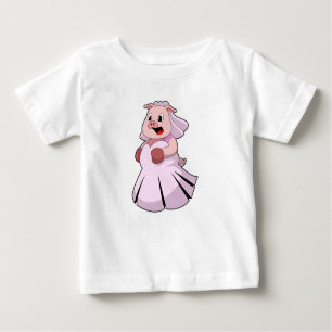 T-shirt Pour Bébé Cochon en mariée avec robe Mariage.PNG