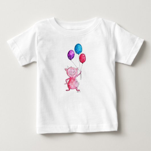 T-shirt Pour Bébé Cochon rose géant avec ballons (Devant)