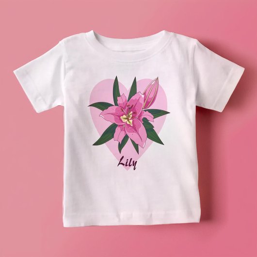 T-shirt Pour Bébé Cœur de lys rose 
