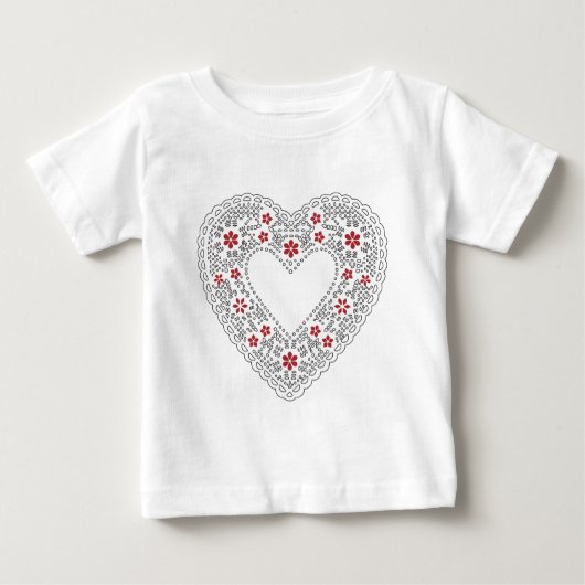 T-shirt Pour Bébé Coeur dentelle rouge et blanc (Devant)