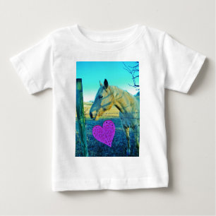 T-shirt Pour Bébé Coeur rose et Cheval jaune