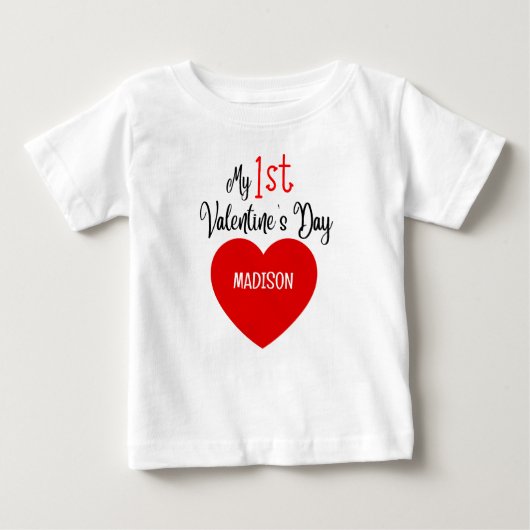 T-shirt Pour Bébé Coeur rouge moderne mignon Ma 1ère Saint Valentin (Devant)