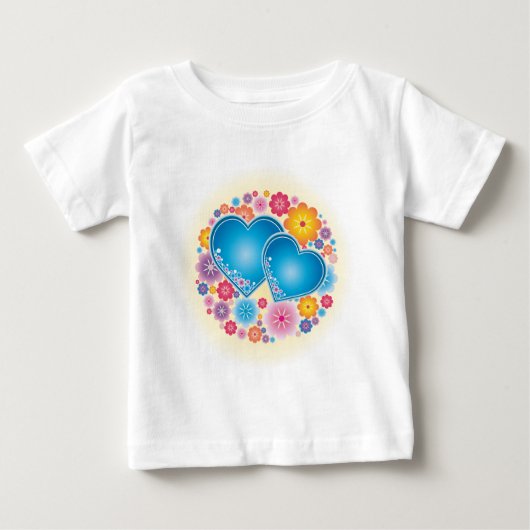 T-shirt Pour Bébé Coeurs Bleus Floral (Devant)