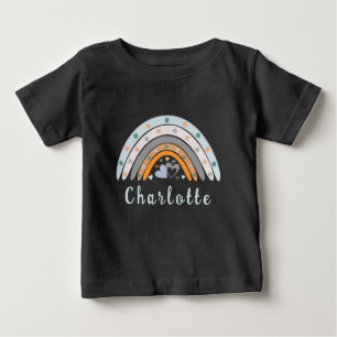 T-shirt Pour Bébé Coeurs Boho Arc-en-ciel avec nom personnalisé