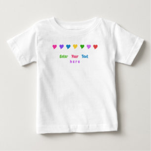 T-shirt Pour Bébé Cœurs colorés mignons et nom personnalisé, Texte