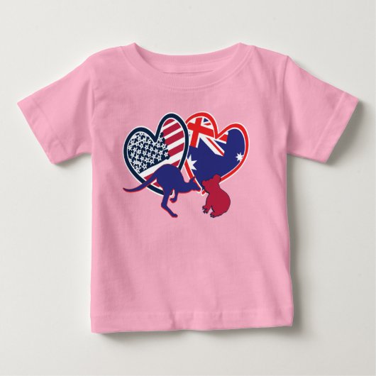 T-shirt Pour Bébé Coeurs du drapeau australien et américain (Devant)