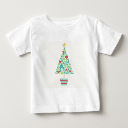 T-shirt Pour Bébé Coeurs mignons pastel moderne sapin de Noël (Devant)
