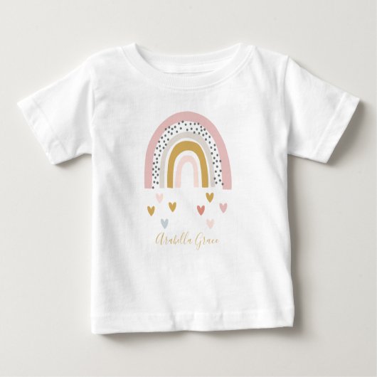 T-shirt Pour Bébé Coeurs Muted Rainbow Baby Name (Devant)