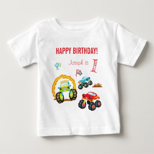 T-shirt Pour Bébé Colful Birthday Boy Monster Trucks with Age (Devant)