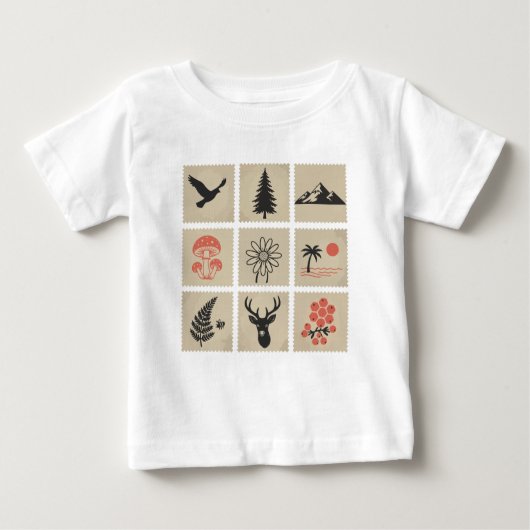 T-shirt Pour Bébé Collage des timbres de nature (Devant)