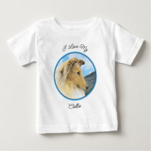 T-shirt Pour Bébé Collie en Montagne (Rough) Peinture - Chien Art
