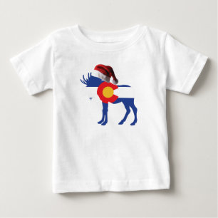 T-shirt Pour Bébé Colorado Moose portant un Casquette du Père Noël