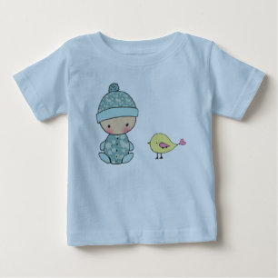 T-shirt Pour Bébé Combinaison bébé avec bébé et oiseau jaune